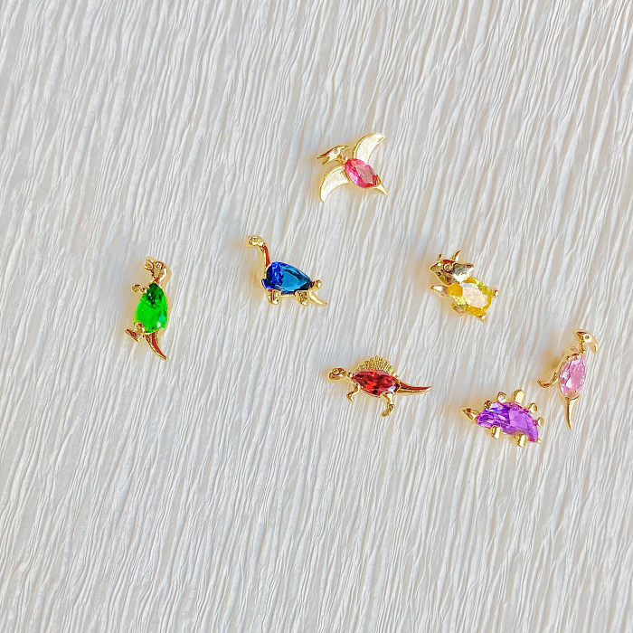 Brincos pequenos da série de dinossauros atacado 18K joias com preservação de cor dourada brincos de animais da floresta tropical