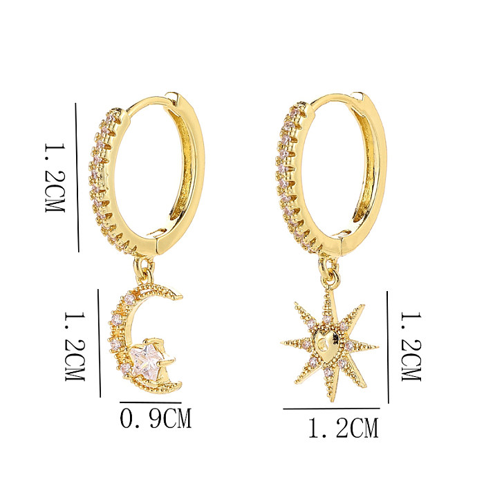 1 Pair Shiny Star Moon Plating Inlay Copper Zircon Gold Plated Silver Plated Drop Earrings
