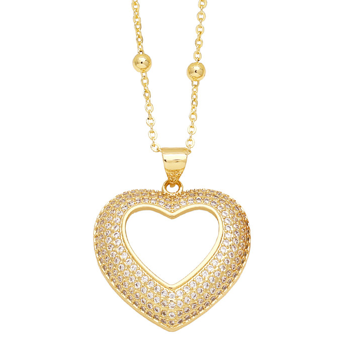 IG Style Sweet Heart Shape Copper 18K Gold Plated Zircon Pendant Necklace In Bulk