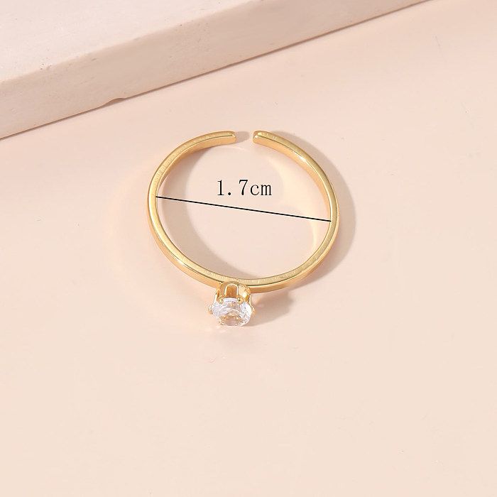 Einfacher offener Ring mit geometrischem Edelstahlüberzug und Zirkon, 1 Stück