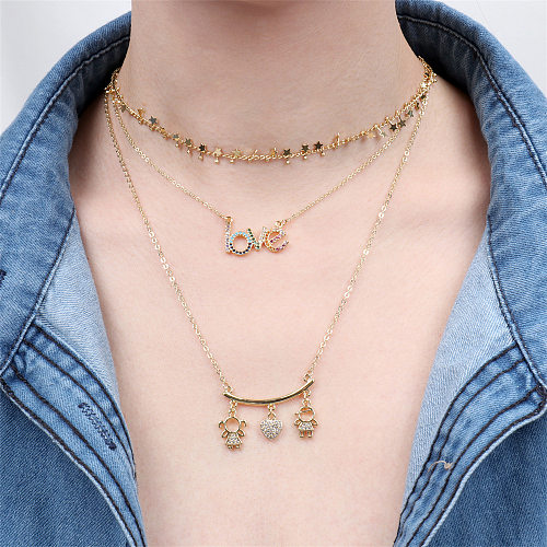 Fashion Letter Love Necklace Copper Inlaid Colored Zircon Pendant Collarbone Chain