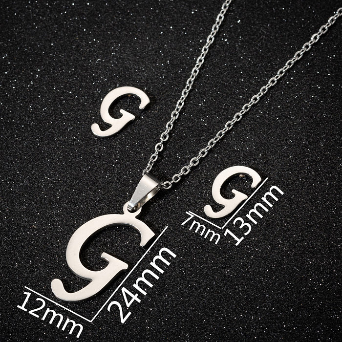 Women'S Fashion Simple Style Letter Stainless Steel Pendant Necklace Ear Studs Plating Jewelry Sets