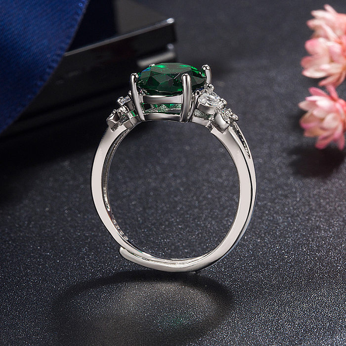 Vintage Inlaid Zircon Emerald Sapphire Copper Ring Wholesale