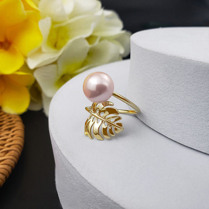 Retro Vacation Leaves Shell Copper Plating 14K Gold Plated Open Ring
