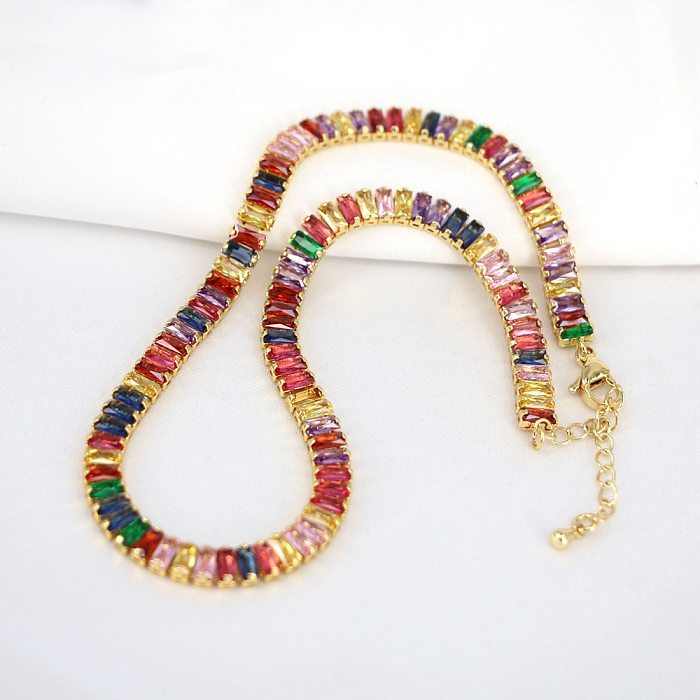 Modische Tenniskette, 6 mm, farbige Zirkon-Tenniskette, einreihige Halskette
