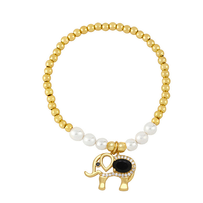 Pulseras de circonio de cobre con perlas de imitación de elefante animal brillante artístico a granel
