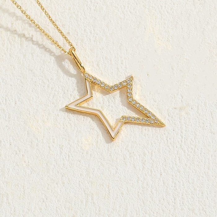 Elegant Star Copper 14K Gold Plated Zircon Necklace In Bulk