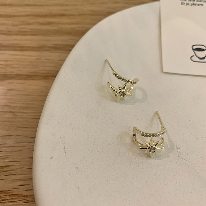 1 Pair Vintage Style Star Plating Inlay Copper Zircon Hoop Earrings