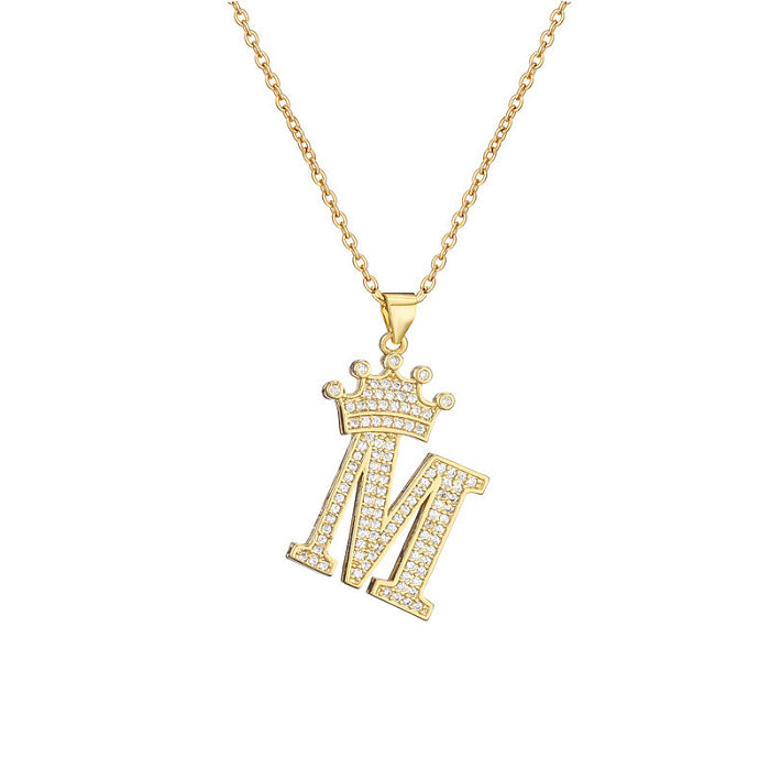 Collier pendentif en Zircon plaqué or blanc, lettre de Style Simple en cuivre plaqué or en vrac