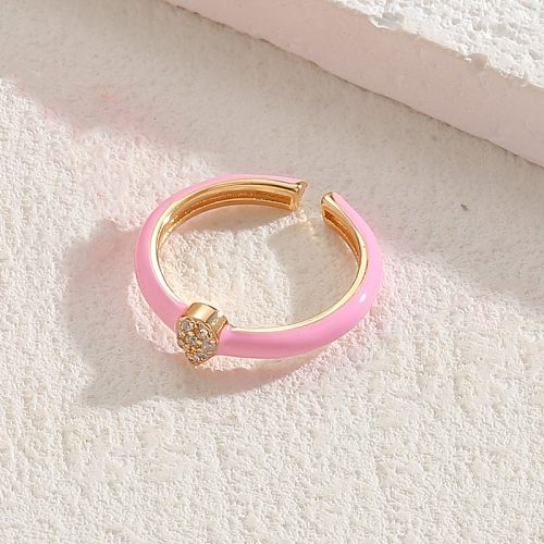 Simple Style Heart Shape Copper Plating Inlay Zircon 14K Gold Plated Rings