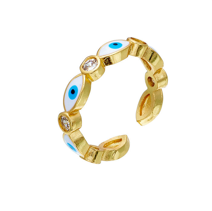 Copper-plated 18K Gold Micro-set Zircon Drip Oil Devil's Eye Open Ring Women's Fashion