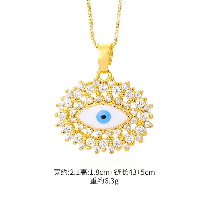 Simple Style Devil'S Eye Copper Plating Inlay Zircon Gold Plated Pendant Necklace