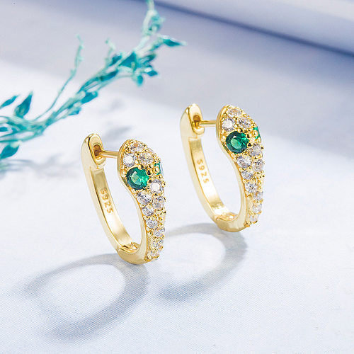 Brincos de cobra de ouro 14K com diamante esmeralda da moda