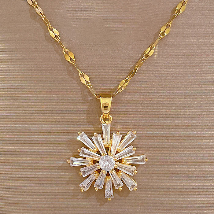 Süße geometrische Titanstahl-Kupferbeschichtung, künstliche Edelsteine, vergoldete Ohrringe und Halskette