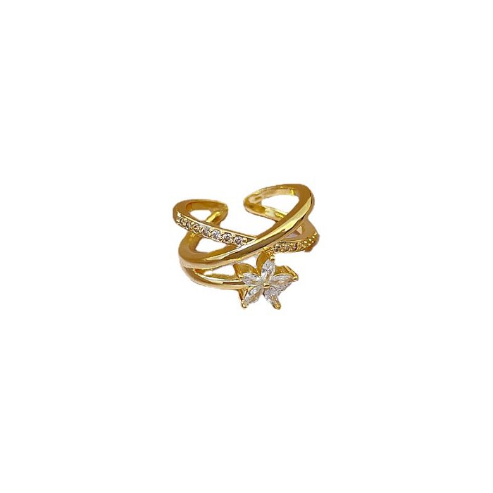 Glam Star Brass Plating Inlay Zircon Open Ring 1 Piece