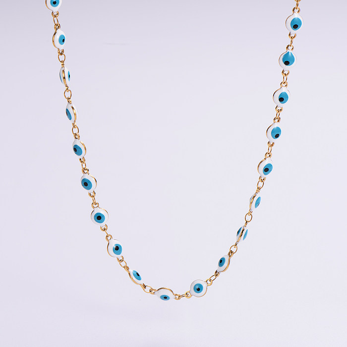 Klassische Teufelsauge-Armband-Halskette aus Edelstahl mit Epoxidbeschichtung und 18-karätigem Gold im römischen Stil