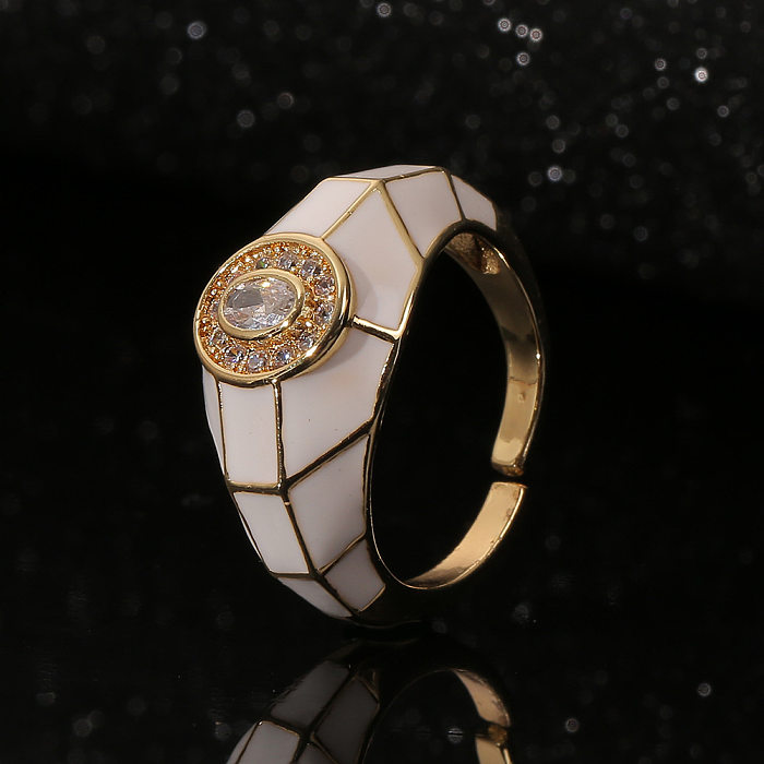 Modische ovale Kupfer-Emaille-Zirkon-Ringe im Farbblock-Design