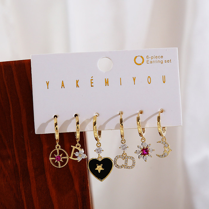 Casual Heart Shape Copper Plating Inlay Zircon 14K Gold Plated Drop Earrings Earrings