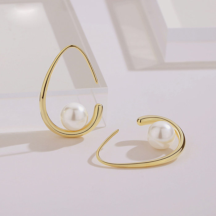 1 Paar schlichte Ohrringe mit Wassertropfen und Kupferbeschichtung, Inlay, perlmuttvergoldet