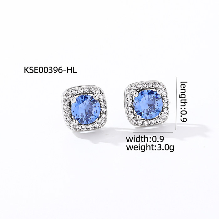 1 Pair Casual Simple Style Square Inlay Copper Zircon Ear Studs