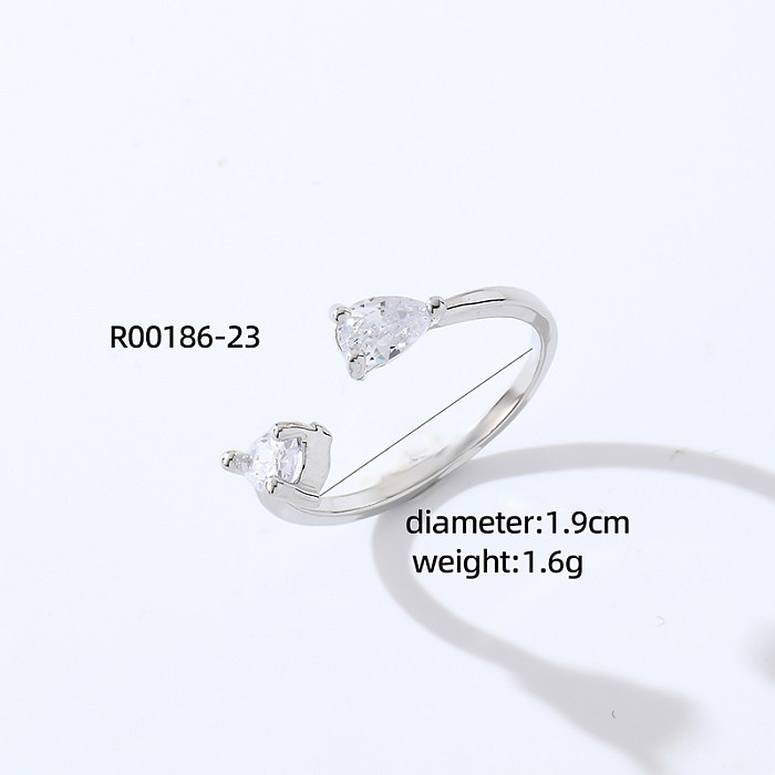 Casual Simple Style Heart Shape Flower Copper Plating Inlay Zircon White Gold Plated Open Rings