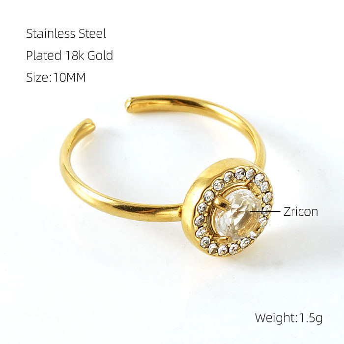 1 Piece Shiny Square Water Droplets Heart Shape Stainless Steel Plating Inlay Zircon Open Ring