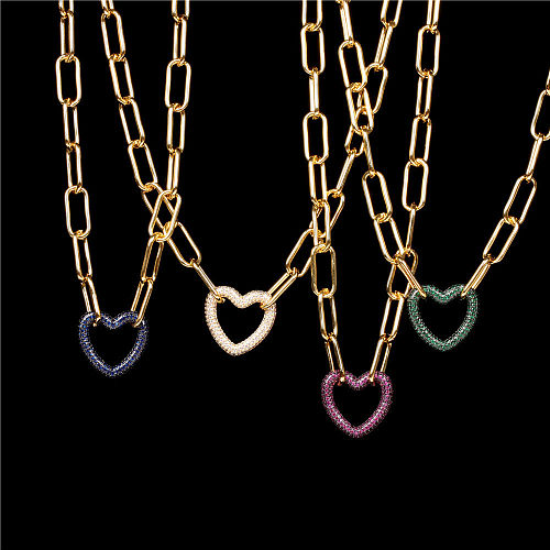 Offre spéciale nouveau Style Hip-hop coloré plein diamant en forme de coeur serrure chaîne épaisse collier