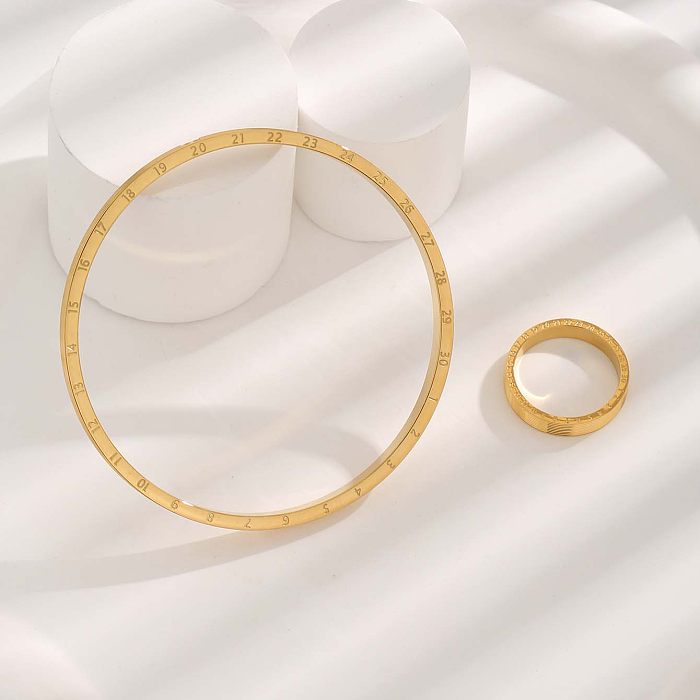 Luxueux Style Simple numéro forme de coeur titane acier placage plaqué or anneaux bracelets