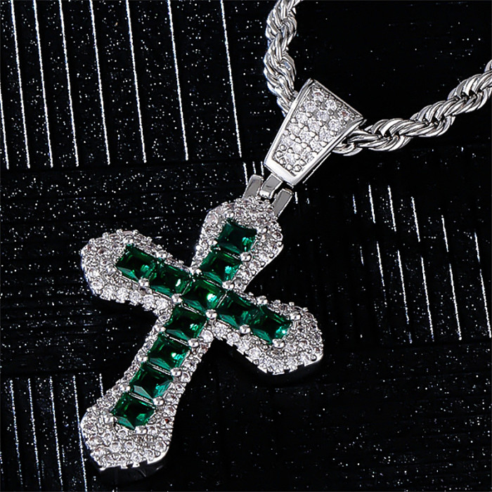 Hip-Hop Retro Simple Style Cross Copper Zircon Pendant Necklace In Bulk