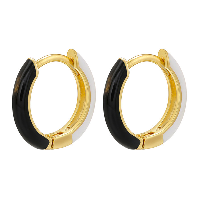 1 Pair Basic Simple Style Circle Round Enamel Plating Copper 18K Gold Plated Hoop Earrings