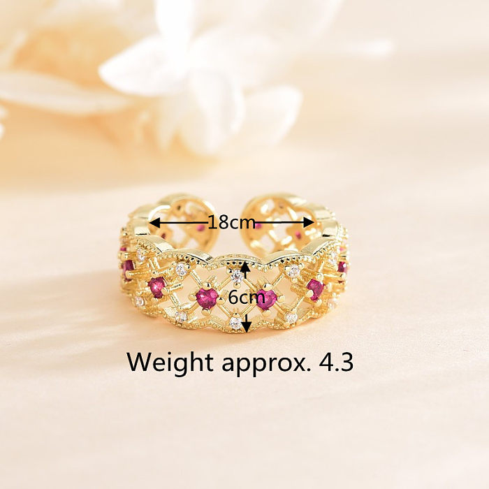 1 Piece Fashion Rhombus Copper Plating Hollow Out Inlay Zircon Open Ring