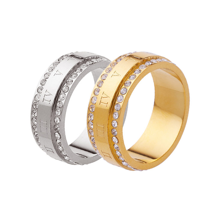 Casual Round Titanium Steel Polishing Inlay Artificial Gemstones Rings