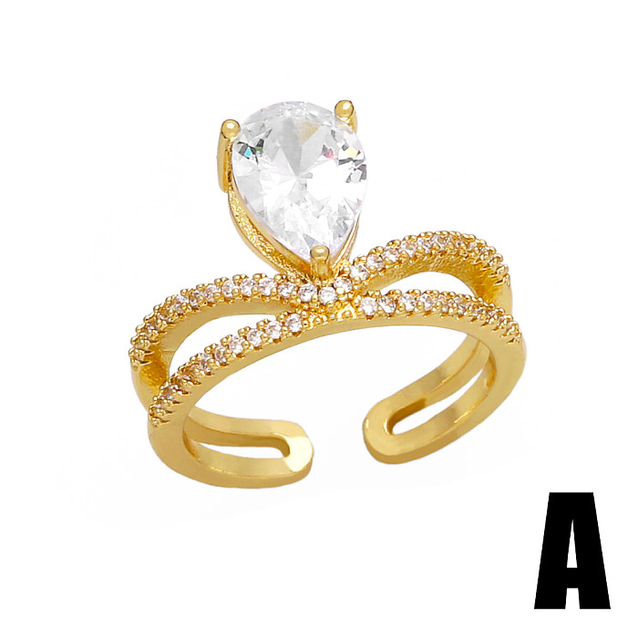 Romantischer, glänzender, herzförmiger offener Ring mit Kupferbeschichtung und Zirkoneinlage, 18 Karat vergoldet