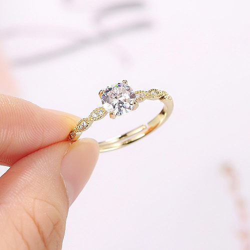 Lady Round Copper Plating Inlay Zircon Open Rings
