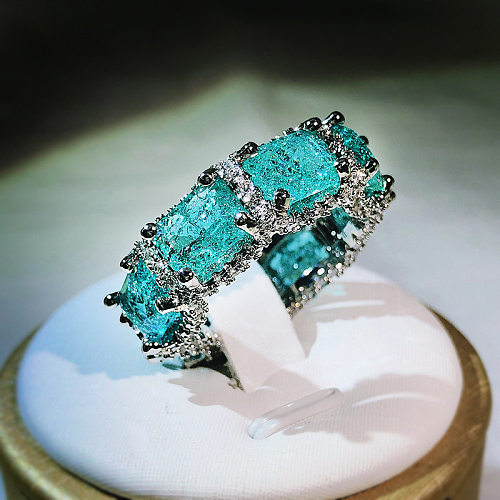 Anéis de pedras preciosas artificiais com embutimento de latão quadrado brilhante glam
