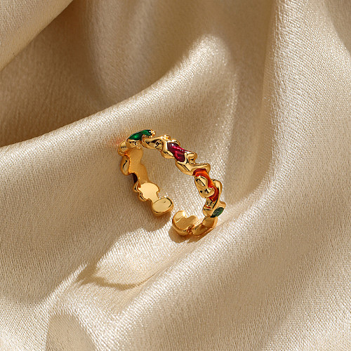 IG estilo cobre irregular elegante pintado chapeando anéis abertos banhados a ouro 18K