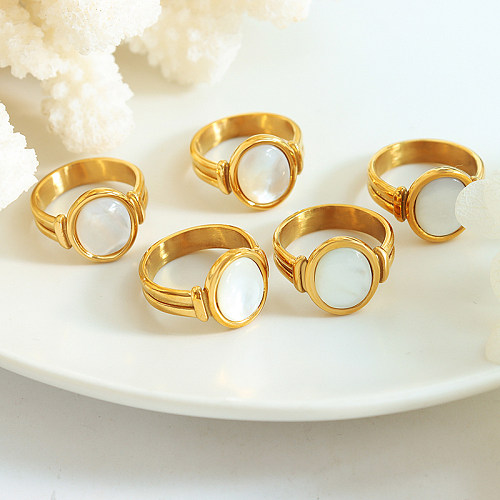 Wholesale 1 Piece Simple Style Round Titanium Steel 18K Gold Plated Shell Rings