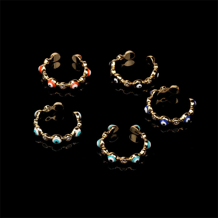 Moda gotas óleo olhos azuis zircão cobre anel aberto joias por atacado