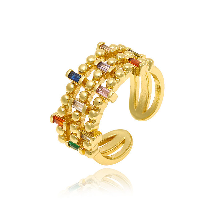 Schlichter Stil, runde offene Ringe mit Kupferbeschichtung und Zirkoneinlage, 18 Karat vergoldet