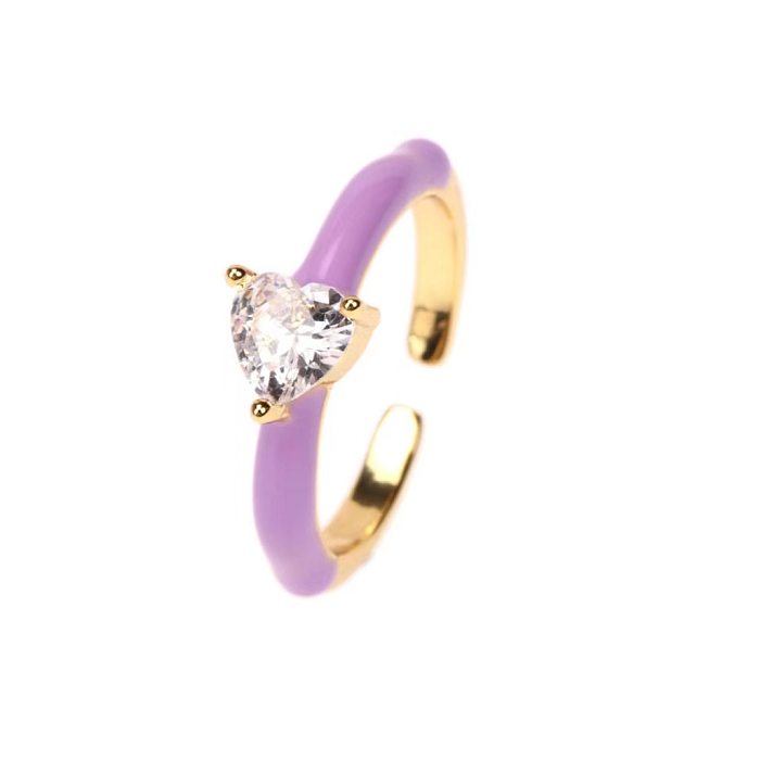 Simple Style Classic Style Heart Shape Copper Enamel Inlay Zircon Open Ring