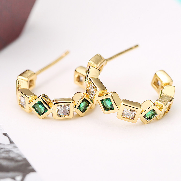 1 Pair Basic Commute C Shape Copper Plating Inlay Zircon 18K Gold Plated Earrings