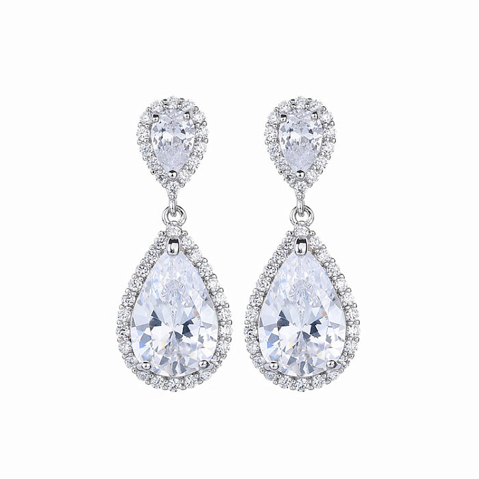 1 Pair Casual Shiny Water Droplets Plating Inlay Copper Zircon Drop Earrings