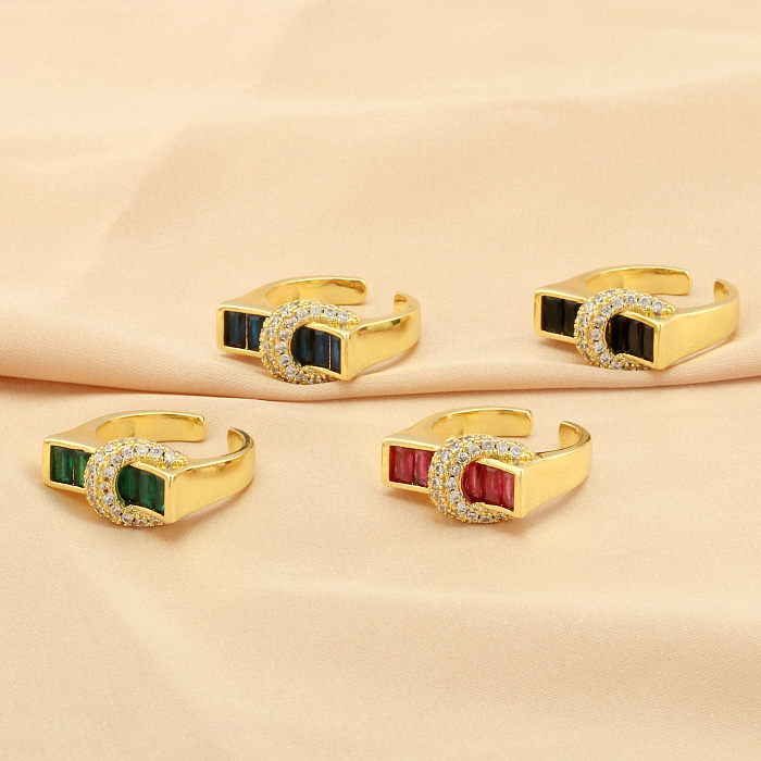 Retro Simple Style Belts Copper Plating Inlay Zircon 18K Gold Plated Open Rings