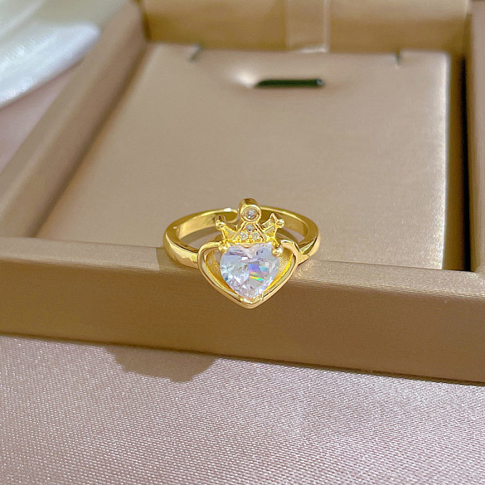 Glam Crown Brass Inlay Artificial Gemstones Open Ring 1 Piece