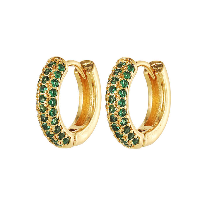 Fashion Round Copper Gold Plated Zircon Earrings 1 Pair