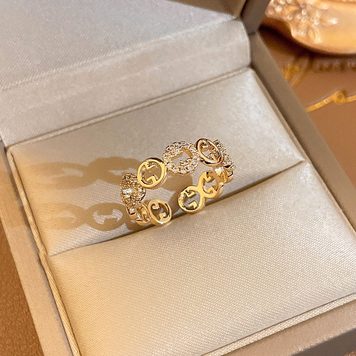 Modischer offener Ring in Herzform mit Blumen und Schleife, Kupfer, Perlenbeschichtung, Inlay, Zirkon, 1 Stück