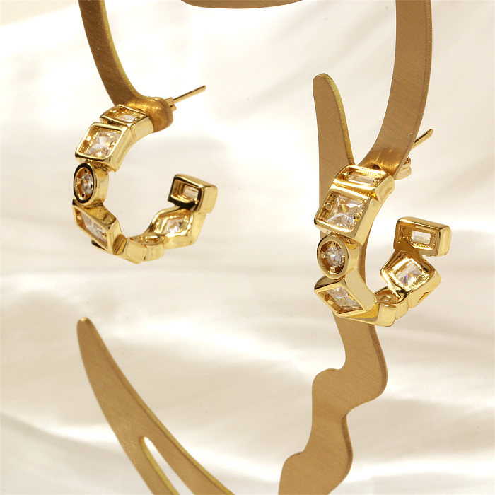 1 par retro estilo simples cor sólida chapeamento incrustação cobre zircão 18k brincos banhados a ouro