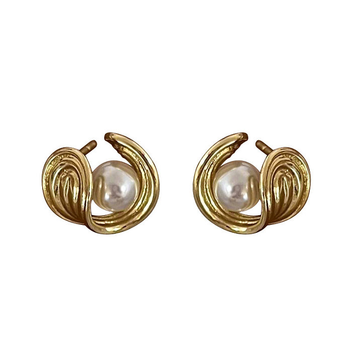 1 Pair Casual Retro Round Plating Inlay Copper Pearl Ear Studs