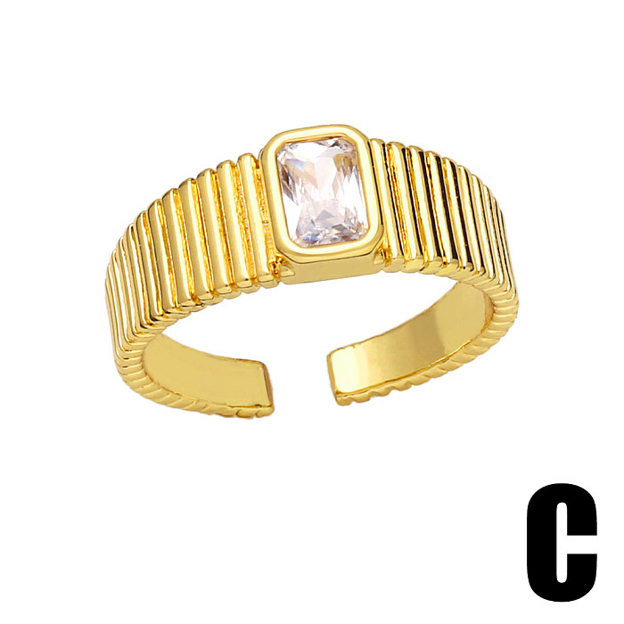 Simple Style Geometric Copper Gold Plated Pearl Shell Zircon Open Ring 1 Piece