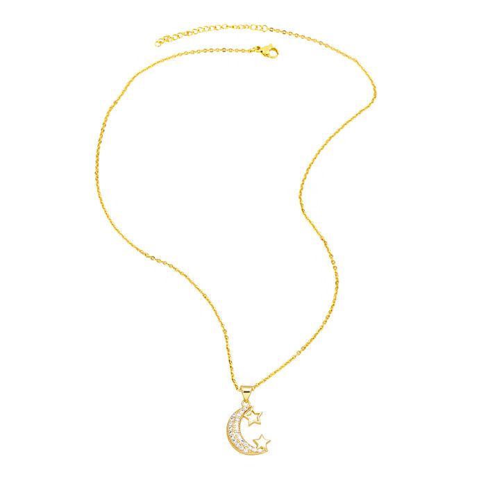 1 Piece Fashion Star Moon Copper Inlay Zircon Pendant Necklace